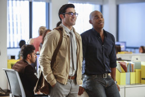 Supergirl -- "The Adventures Of Supergirl" -- Image SPG201b_0149 -- Pictured (L_R) Tyler Hoechlin as Clark and Mehcad Brooks as James Olsen -- Photo: Bettina Strauss/The CW -- é 2016 The CW Network, LLC. All Rights Reserved