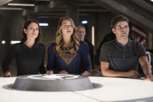 Supergirl -- "The Last Children of Krypton" -- Image SPG202b_0308 -- Pictured (L-R): Chyler Leigh as Alex Danvers, Melissa Benoist Kara/Supergirl, and Jeremy Jordan as Winn Schott -- Photo: Diyah Pera/The CW -- é 2016 The CW Network, LLC. All Rights Reserved